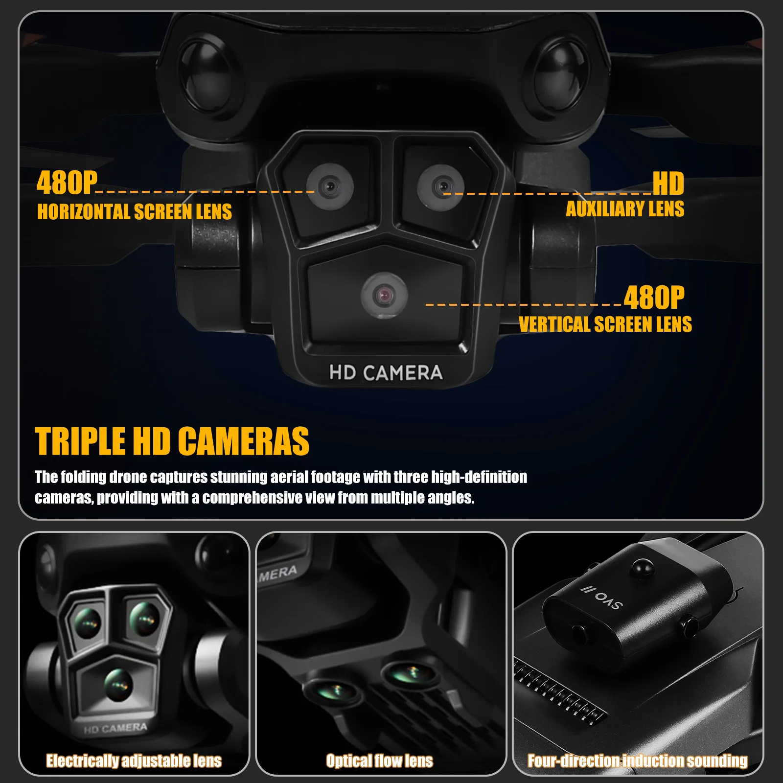 

MAX Foldable Drone Dual Batteries Black Gray Triple HD Cameras Adjustable Angle Long Flight Quadcopter For Adults Beginner