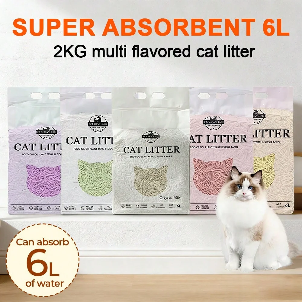 Arena para Gatos de Tofu Multisabor 6L/2KG - Alta Absorción & Agrupación Rápida, Natural Sin Polvo & Lavable en WC, Anti-Olor para Gatos Domésticos