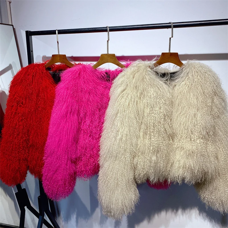 Custom Colors Real Mongolian Fur Coat For Ladies Women Winter Fashionable Tibetan Lamb Fur Jacket