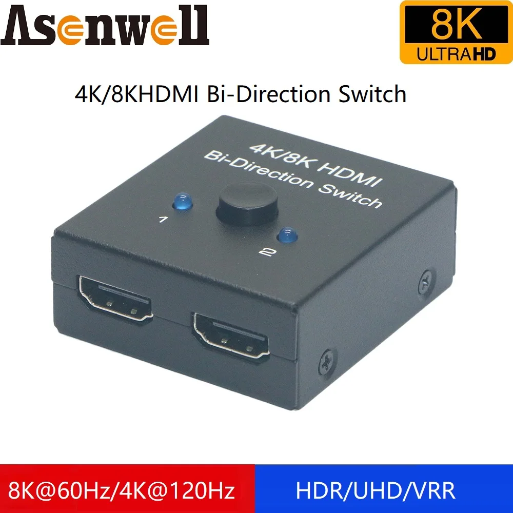 8K HDMI Bi-DIrection Switch 2X1 HDMI 2.1 Switch 2 In 1 Out 1 In 2 Out 8K@60Hz 4K120Hz 1080P 2160P HDR  UHD VRR ALLM for PS5 XBOX