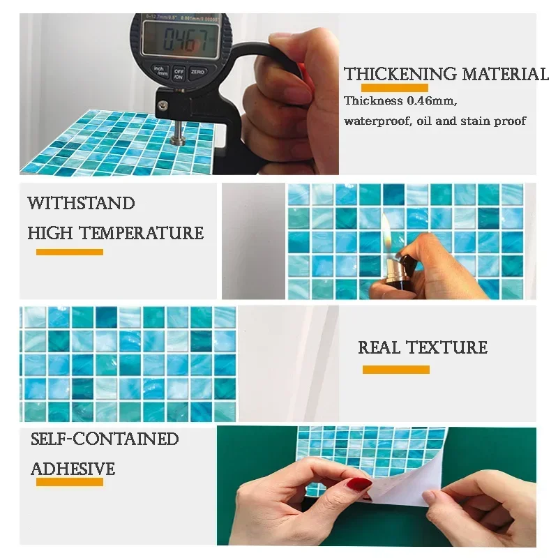 10Pcs Self Adhesive Mosaic Wall Stickers Oil-proof Waterproof 3D Wall Tiles Peel and Stick Oil Proof Kitchen Home Decoration