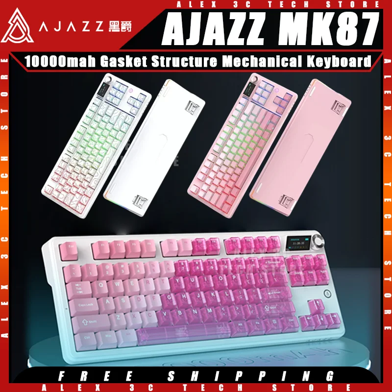 

AJAZZ MK87 Mechanical Keyboard Tri-mode Wireless Gasket Structure TFT Screen Hot Swap Long Endurance RGB Office Gaming Keyboard