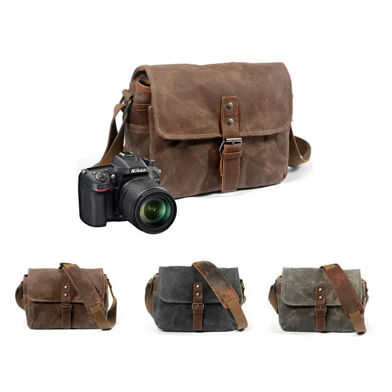 New Vintage  Waxed Canvas Shoulder Bags Shockproof DSLR Camera Bag Waterproof Canvas Casual Bags 6130