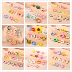 Aihua Korean Colorful Flower Ring Sets Bohemia Handmade Multi Beaded Rice Beads Finger Ring For Women Beach Jewelry Gifts