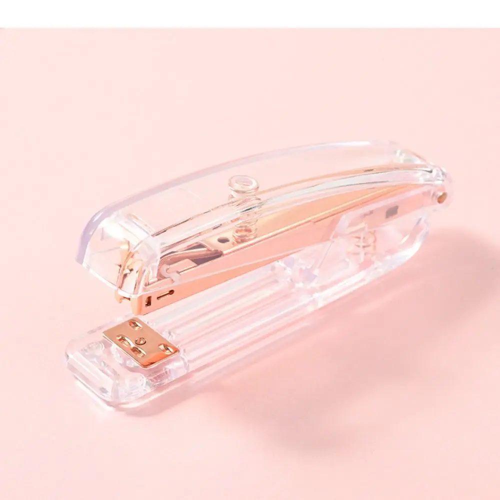 Manual Transparent Stapler Rose Gold Bookbinding Tool Paper Stapler Transparent Portable Book Binding Machines