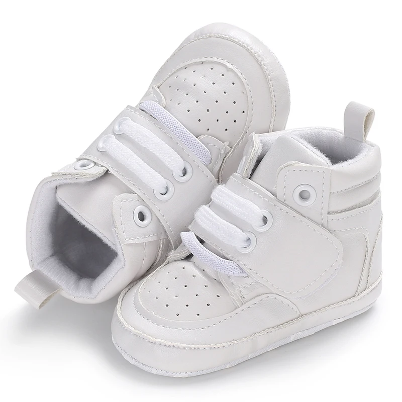 Tênis antiderrapantes respiráveis para bebês recém-nascidos, sapatos altos para bebês, com renda sólida, first walkers, tênis da moda para meninos e meninas, de 0 a 18 meses