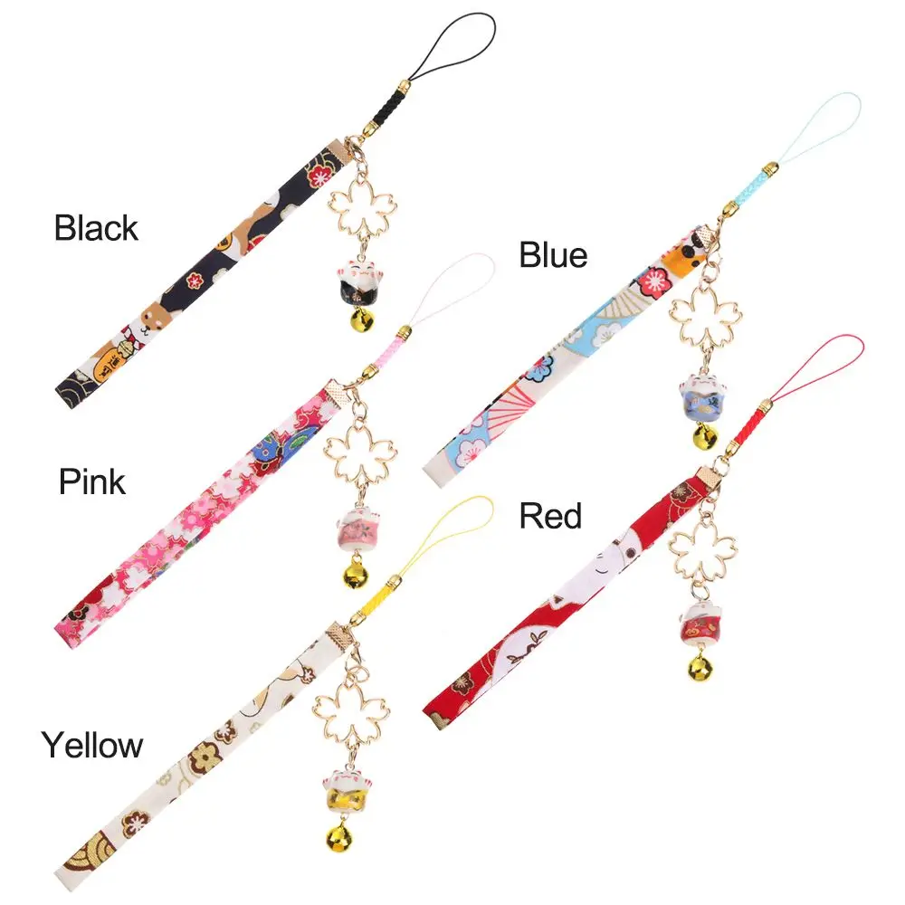 Lanyard Cherry Blossoms Lucky Cat Lucky Cat Bell Sakura Phone Lanyard Anti-lost Lanyard Phone Strap Lanyard Keychain Wrist Rope