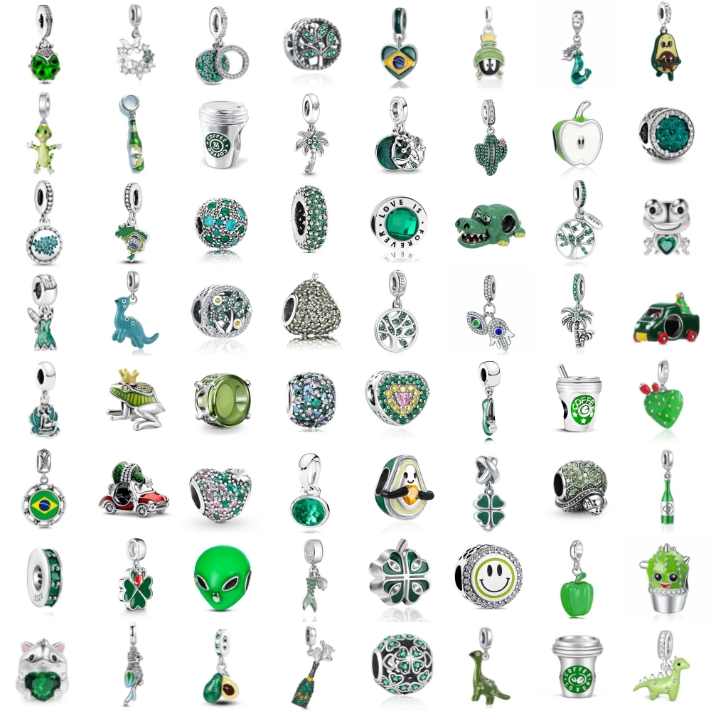 New 925 Sterling Silvering Green Alligator Cactus Car Frog Fine Beads Fit Original Pandora Charms Bracelet Women DIY Jewelry