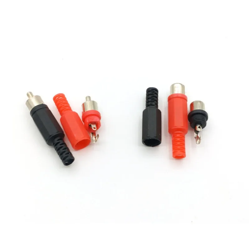 5pcs/lot Solder RCA Jack Connector Audio Video Plug Balck Red Plastic Handle Male Female Audio lotus plugs