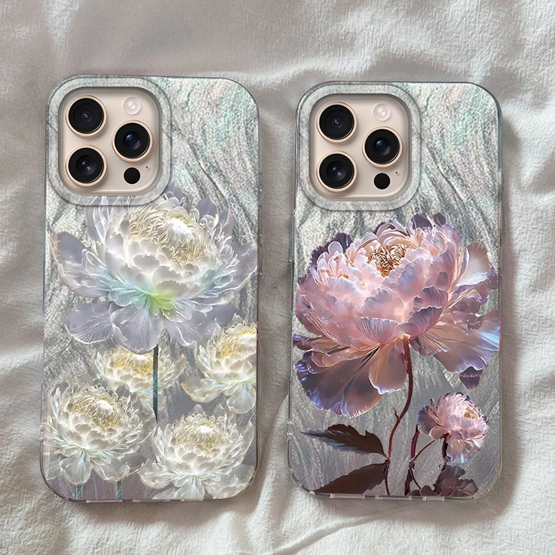 Fünf goldene Lotus-Muster-Handyhülle für iPhone 16 15 14 13 12 Pro Max Plus 16E 7 8 SE 2020 2022 X XS XR Federstruktur-Abdeckung