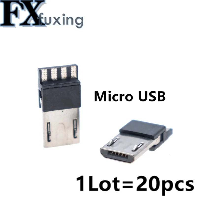 

20Pcs 4 Pin Micro USB Connector Jack Tail USB Plug Sockect Terminals Male Connectors Micro 5P Microphone Male Soldered Android