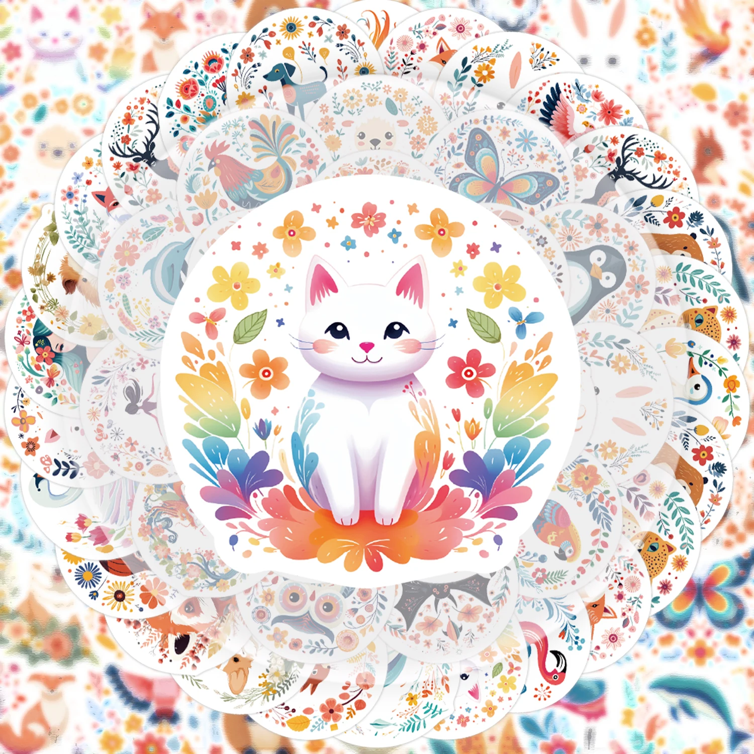 50 Animal and Flower Graffiti Stickers, Suitable for Decorating Water Bottles, Laptops, Mobile Phones, Suitcases, Skateboards, Guitars, Gift Boxes, and Party Decorations
