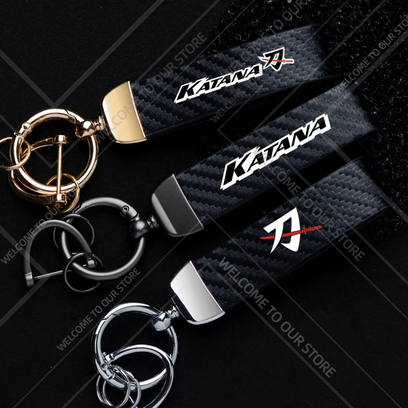 LLavero de motocicleta para Suzuki Katana GSX 400 600 650 750 1000 F, adornos de widget con logotipo, llavero de cuero y fibra de carbono de Metal, 1 Uds.