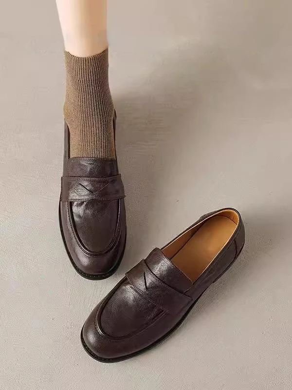 أحذية نسائية كلاسيكية بكعب سميك موديل 2025 الجديد، تصميم بسيط بمقدمة مستديرة وكعب متوسط، سهلة الارتداء، أحذية جلدية مريحة وقا... #2