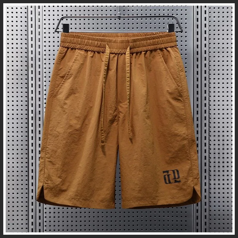 

Khaki Ice Silk Qui Dry Lightweight Men's orts Summer Casual Loose Fit Four Inch Length Breathable Comfortable Beach Pants