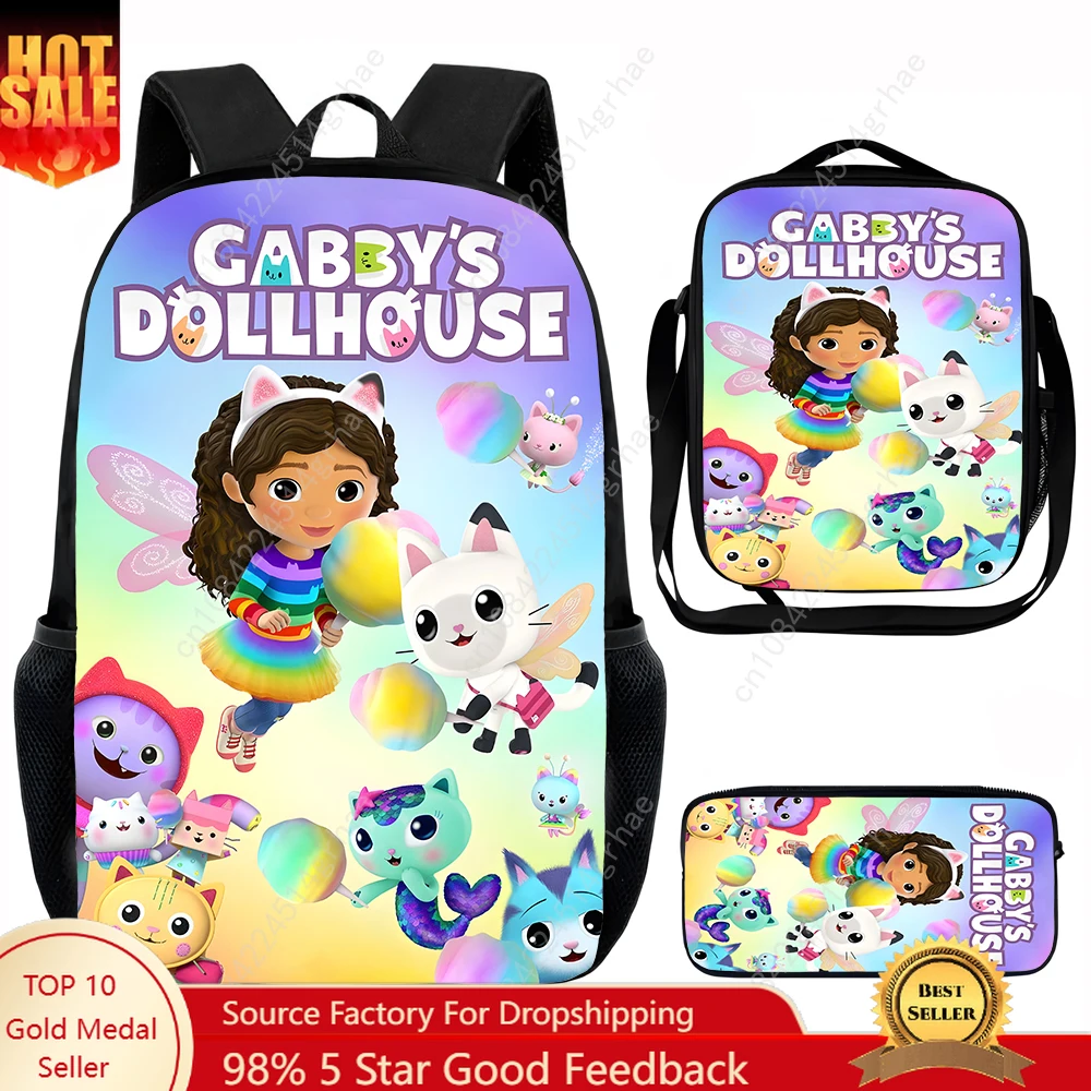 Cute G-gabbys D-dollhouses Child School Backpack with Lunch Bags ,Pencil Bags ,School Bags for Boys Girls Best Gift