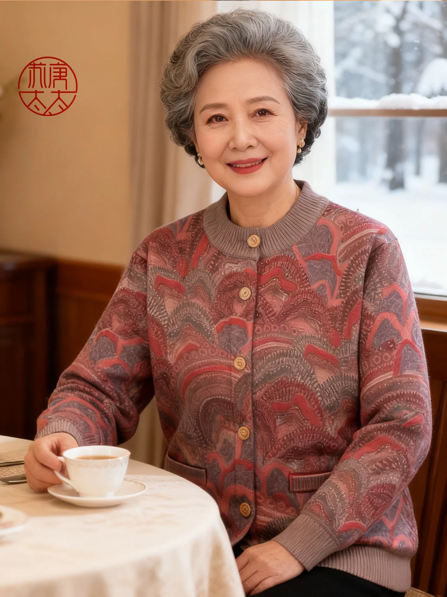 

Faionable Winter Jaet for Women ly Knitted Fce Lined Mommy at 60 Open Cardigan Warm Sli Long Pants