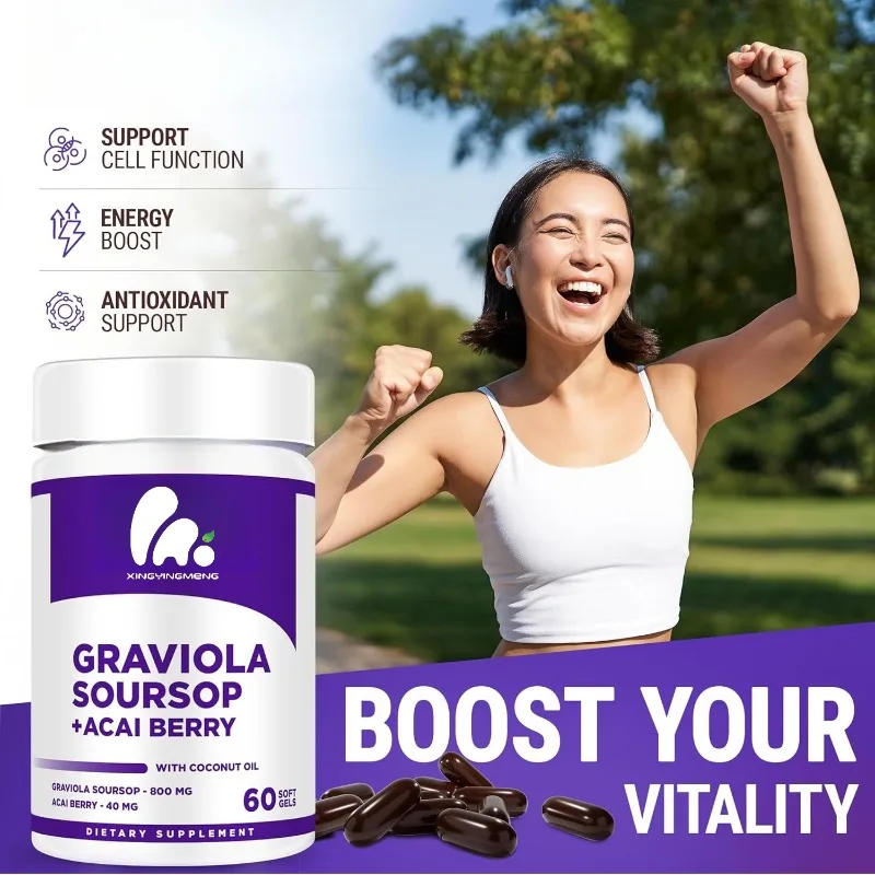 

Экстракт Graviola Sourpop, мягкие капсулы 800 мг, ягоды асаи, 40 мг, здоровье иммунитета, поддержка антиоксиданта сотовой функцией