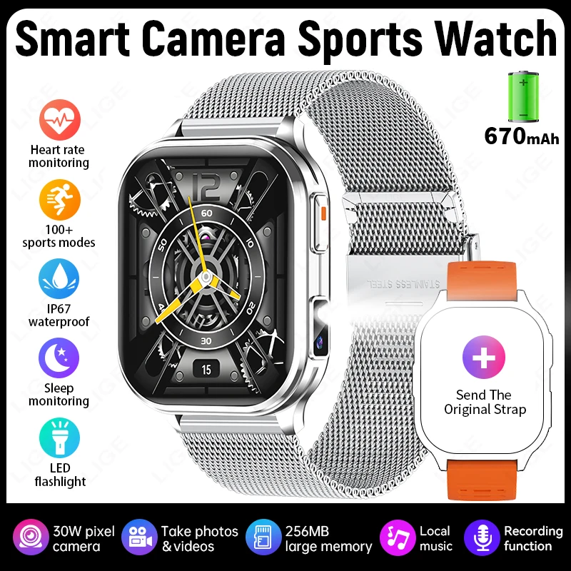 FOXBOX Smart Watches 670mAh Camera Take Photos Record Video Health Monitor Sports Fitness Bluetooth Call Men Women's Smartwatch