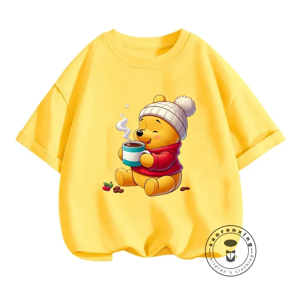 

Cute Disney Winnie the Pooh Boys and Girls Summer T-Shirts New Fashion Solid Color Prints Kawaii Inexpensive Simple Trendy Wear