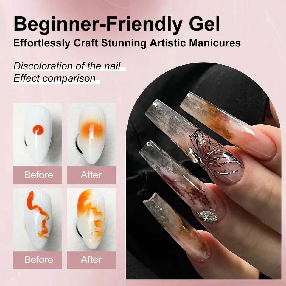 Esmalte en gel de floración LIMEGIRL 15ML UV removible con remojo, efecto de extensión de mármol y floración, esmalte en gel transparente funcional para arte de uñas 4