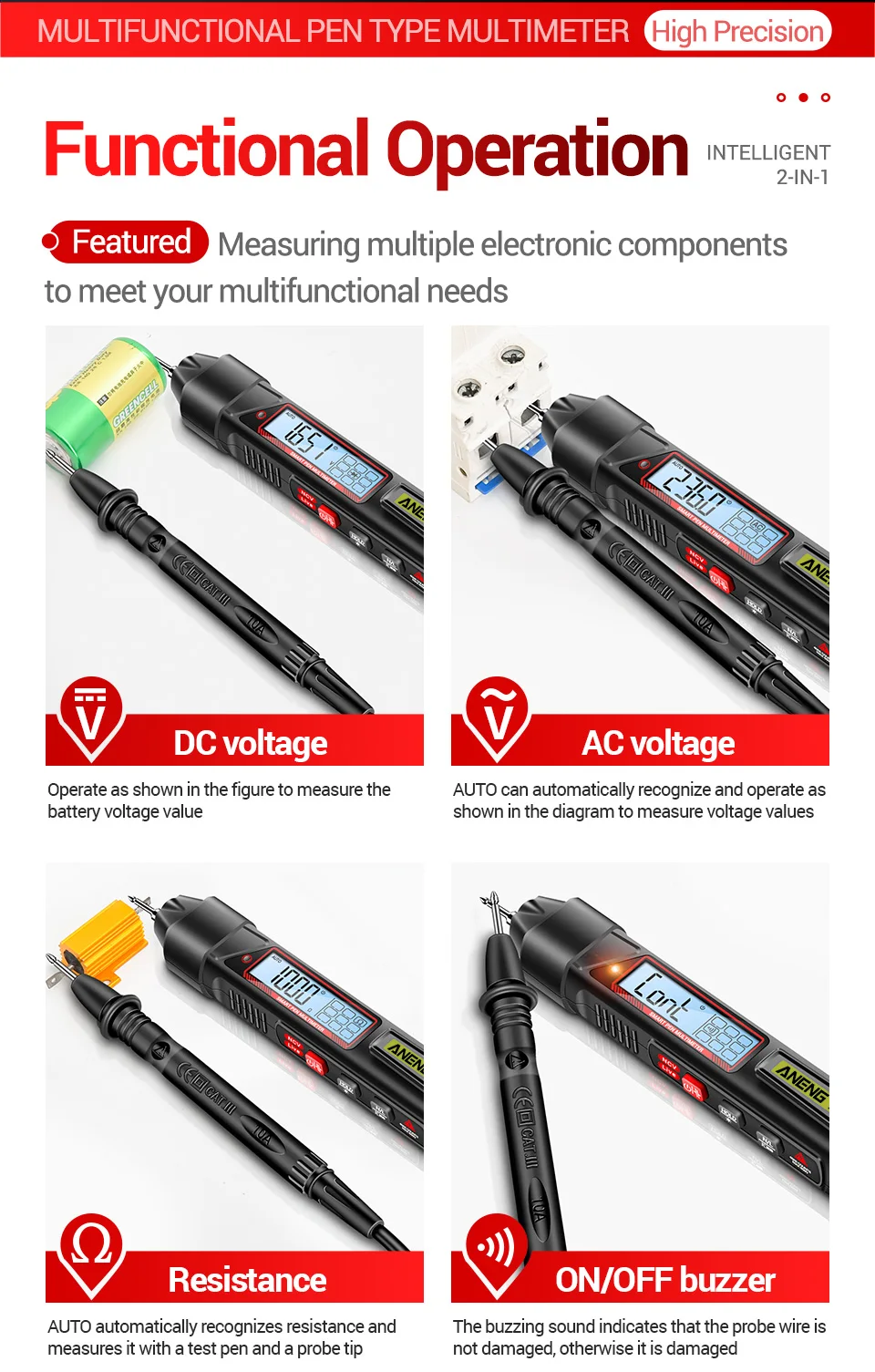 ANENG A3006 Multimeter Testpen AC/DC Spannung Kapazität Widerstand 4000 Zähler Multimeter NCV Induktiver Strom DIY Tester – Detail 7