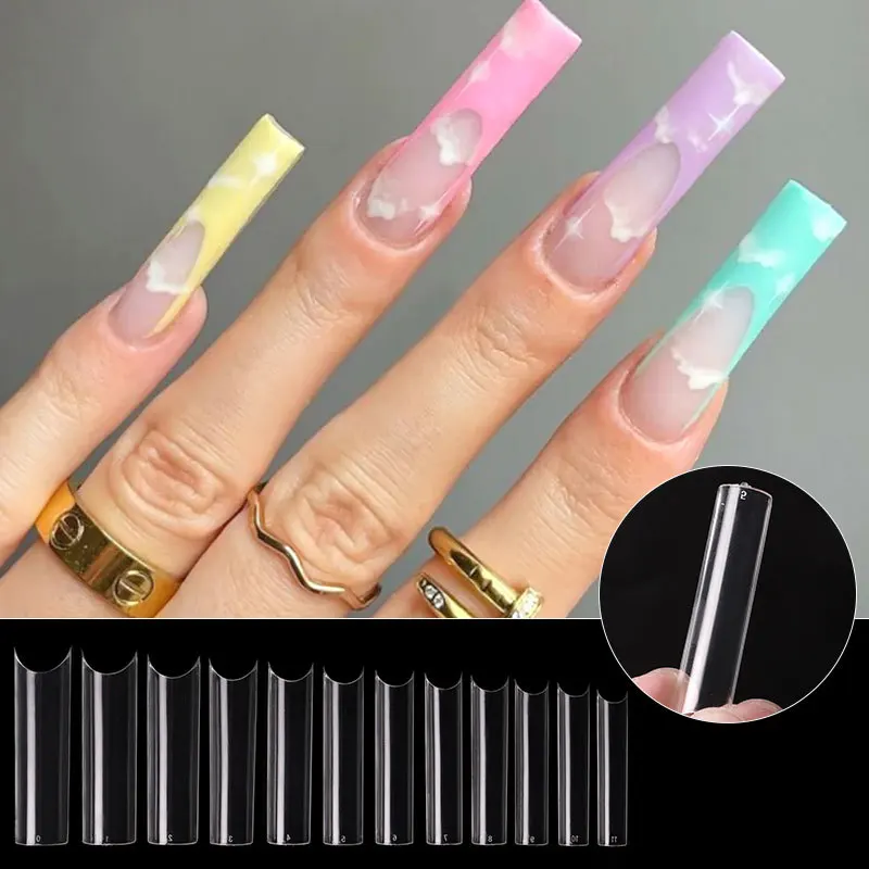 240 pièces/boîte en forme de C étendu français faux ongles Sandwich 12 tailles Extension double formes cercueil amande moule à ongles pour bricolage Salon d'art