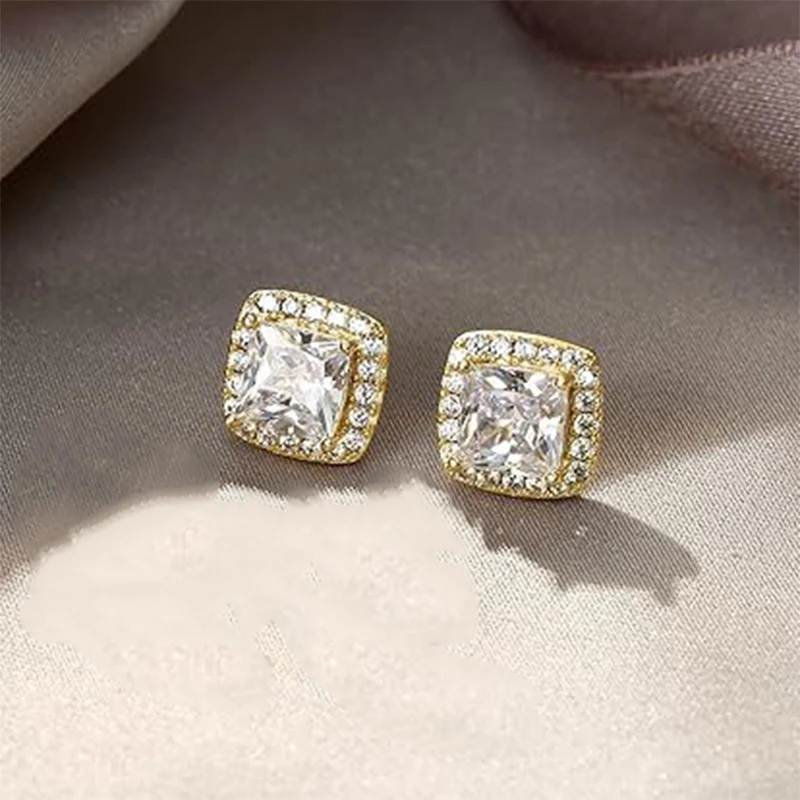 1 Paar silberne Zirkonia Ohr stecker runde quadratische Diamant Ohr stecker für Frauen Männer