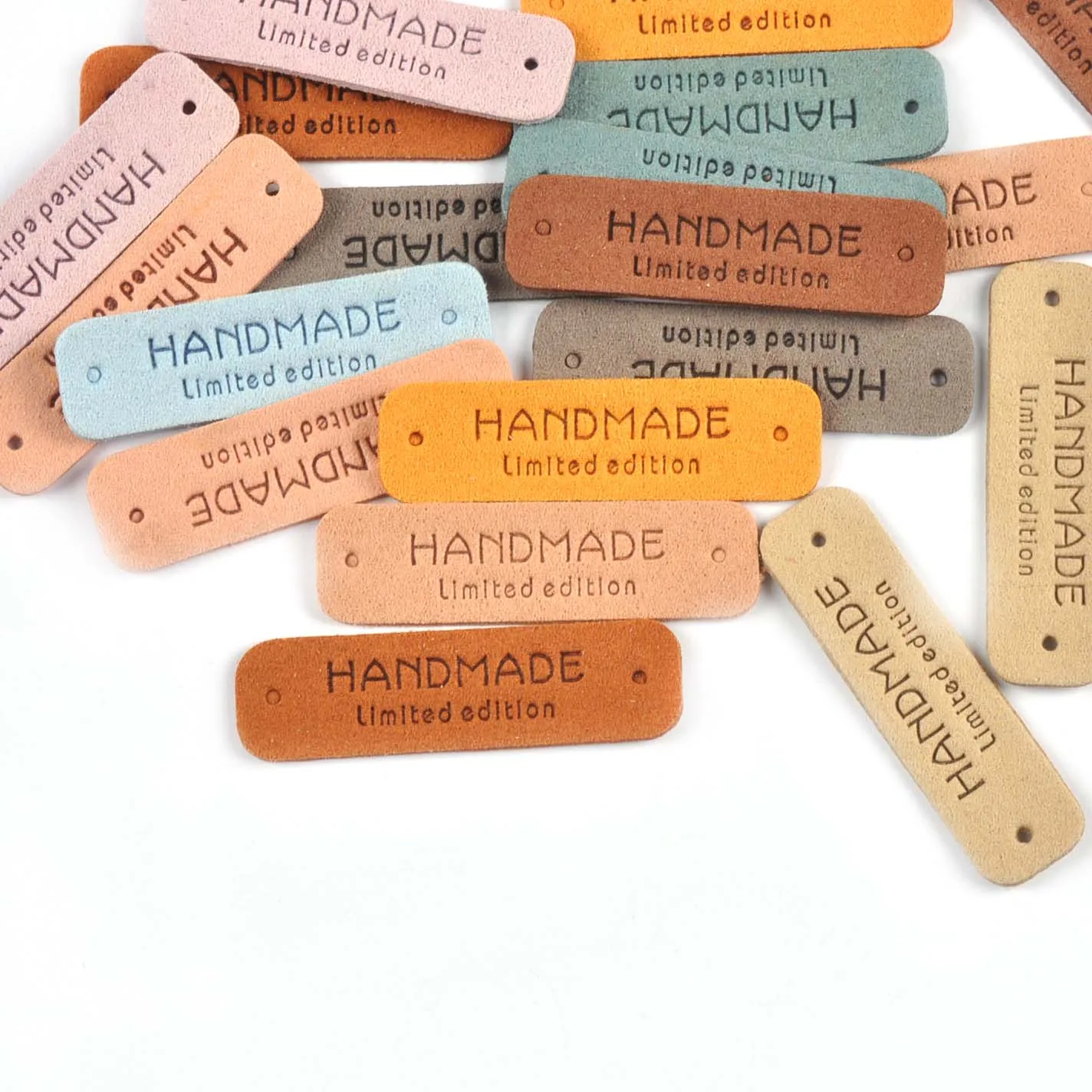 20Pcs 15x55mm Multicolor Rectangle Pu Leather Embossed Handmade Labels For Sewing Accessories DIY Supplies Bags Clothing Tags