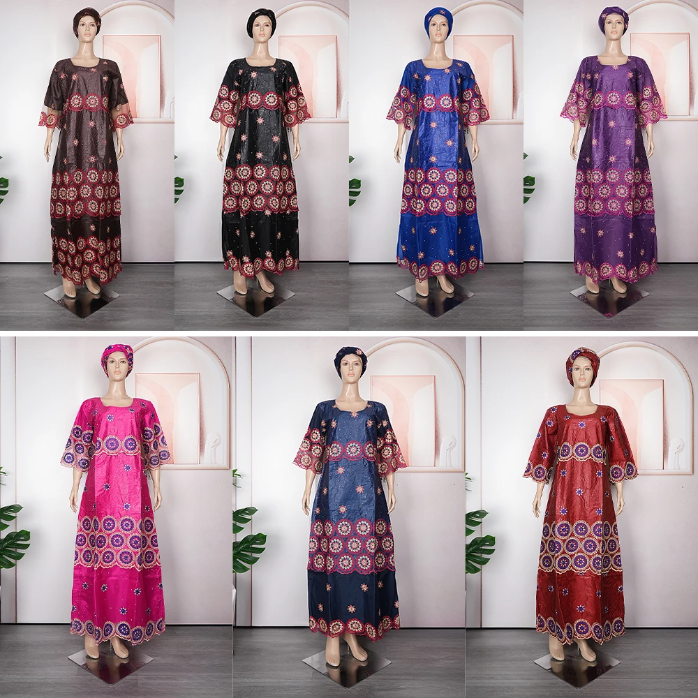 

Plus Size Traditional African Dresses Bazin Riche Dashiki Embroidery Dresses For Women Long Dress Wedding Party Africa Clothes