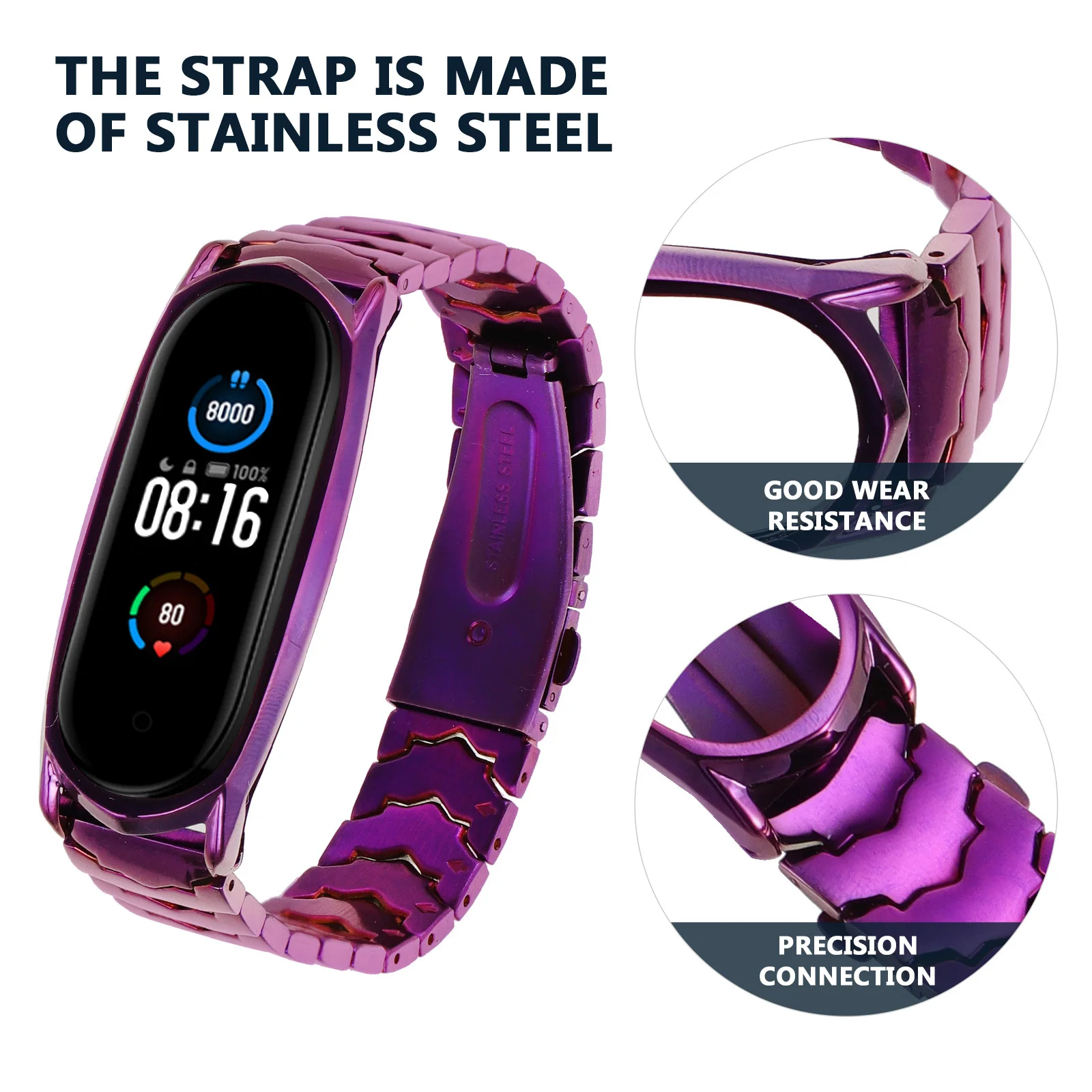 

Metal Wristband For 5 4 3 Stainless Steel Strap Replacement Smart Band Bracelet Double Click Buckle Durable Shiny Surface Men