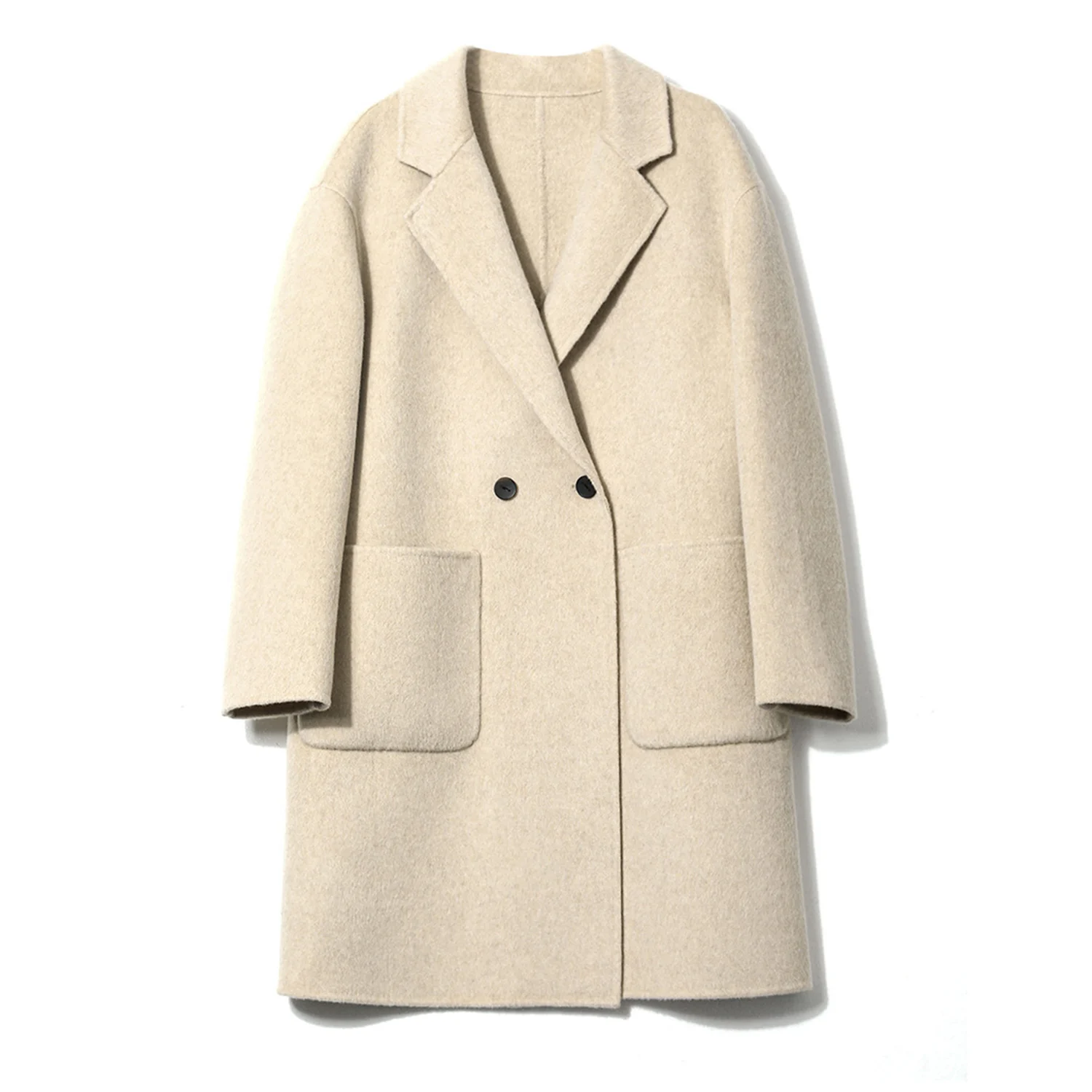 Allingentle Women's Long Blazer Woolen Fashion 2-Button Jacket V-Neck Blazer for Cocktail Party Daily Outfits Customize