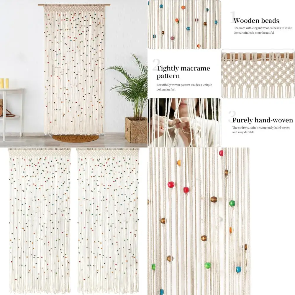 

Bohemia Style Cotton Beaded Curtain, 2 Panels, 79x35, for Door, Window, or Room Divider