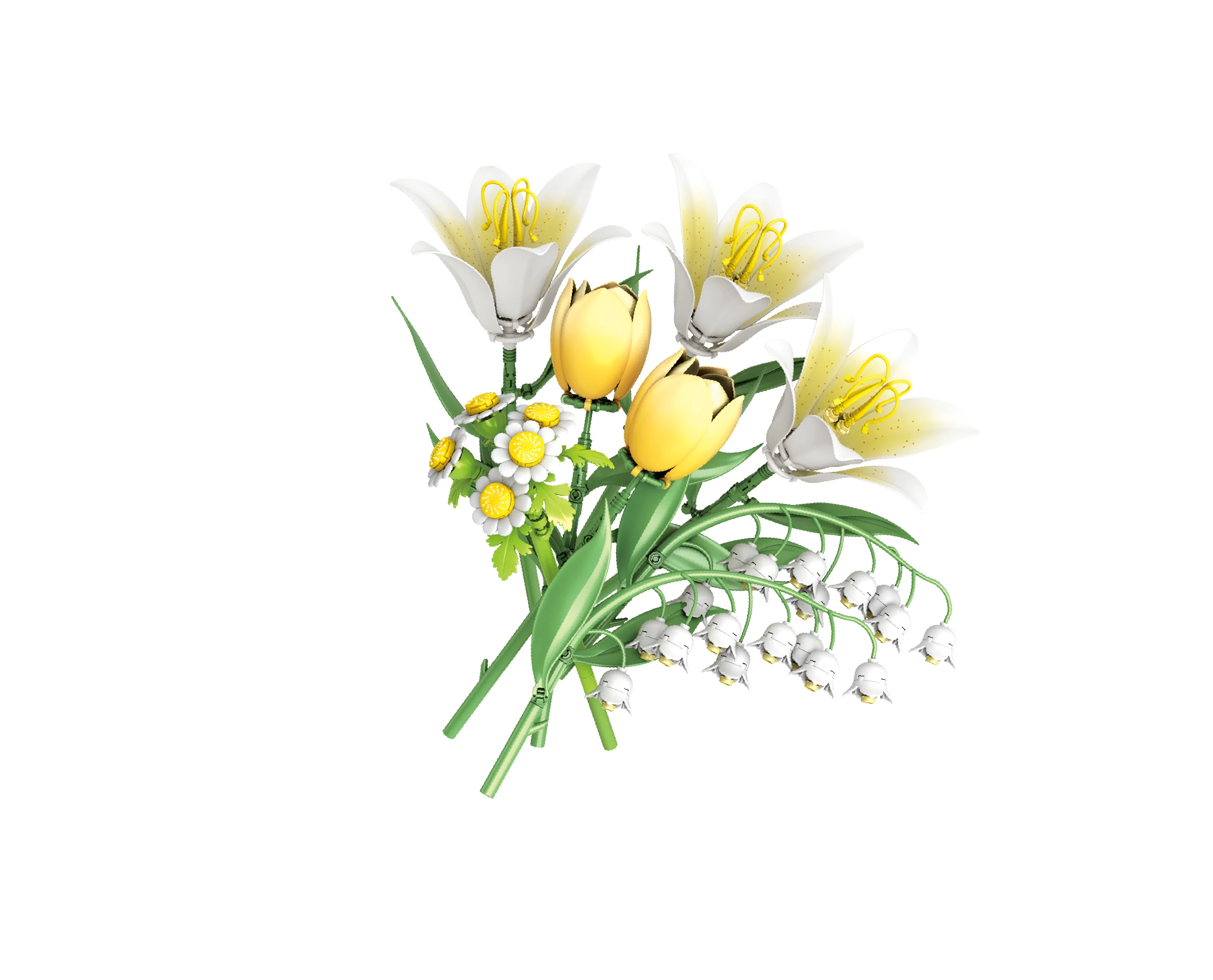 MOC 캐모마일 튤립 백합 꽃 꽃다발 빌딩 블록 세트 인공 꽃 DIY 장난감 어린이를위한 생일 특별한 날 선물