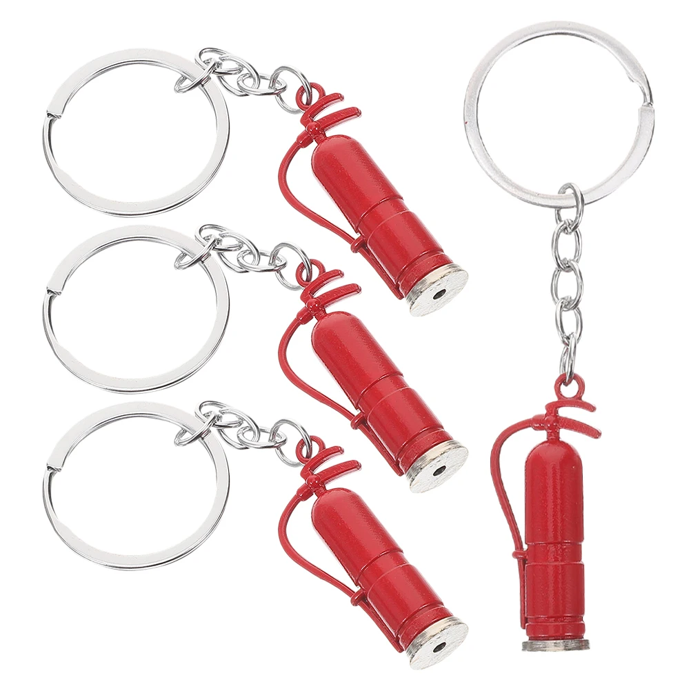 

4pcs Mini Fire Extinguisher Keychain Zinc Alloy Funny Car Key Pendant Lightweight Practical Decor Hanging Prop Bag Accessory