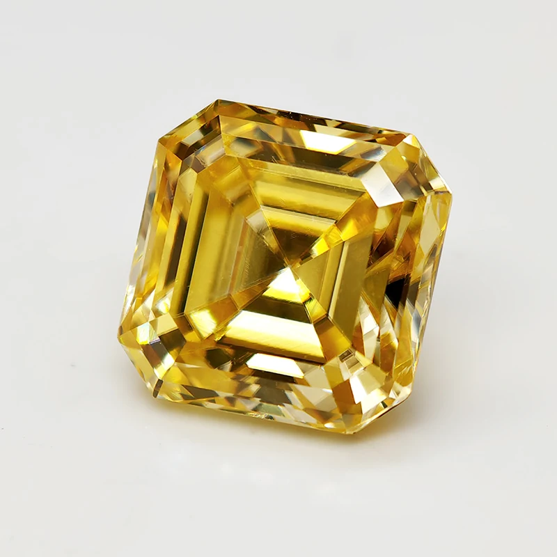 GRA Moissanite Stones with Certificate Lemon Yellow Color Asscher Cut Pass Diamond Tester for Moissanite Jewelry Making