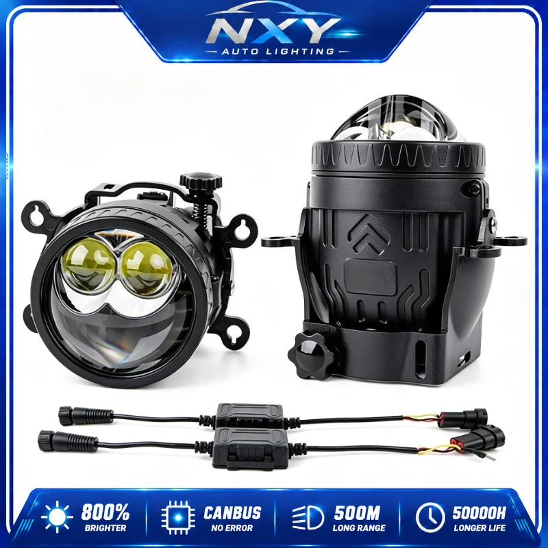 NXY NX21 3 Inch LED Bi Projector Fog Light Dual Direct Laser Retrofit for Toyota Honda Nissan Front Fog Lamp Super Bright White