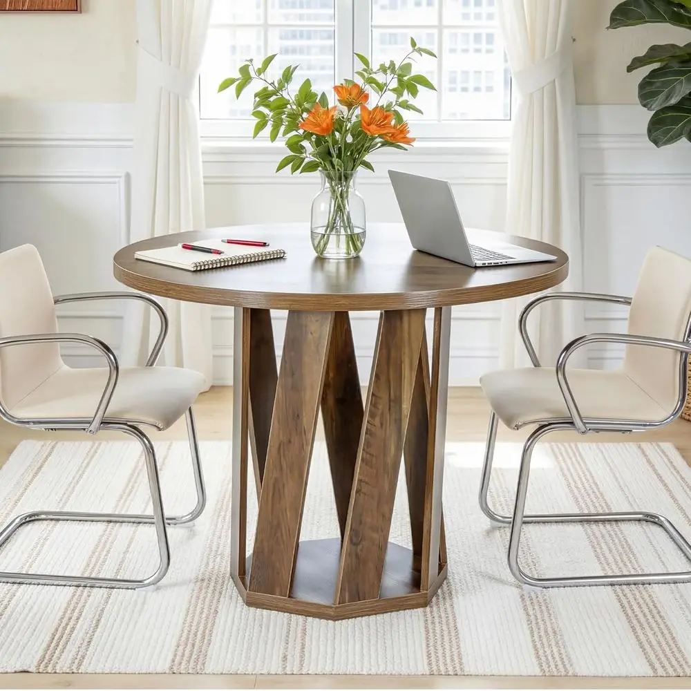 

Compact 31.5 Rustic Brown Wooden Office Table for 2-4 People, Ideal for Small Spaces
