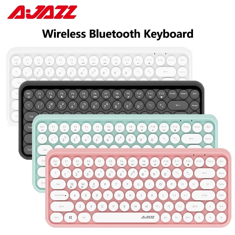 Ajazz 308I Wireless Bluetooth Keyboard 84 Keys Multi-Device Portable Keyboard Retro Typewriter Round Keycaps for IOS Android Win