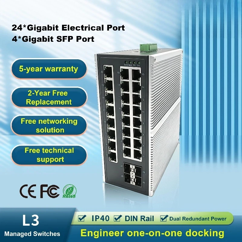 

28-port PoE IS Series Industrial Management Switch 4-port SFP SNMP QoS 8K MAC IP40 VLAN High Temperature Resistant