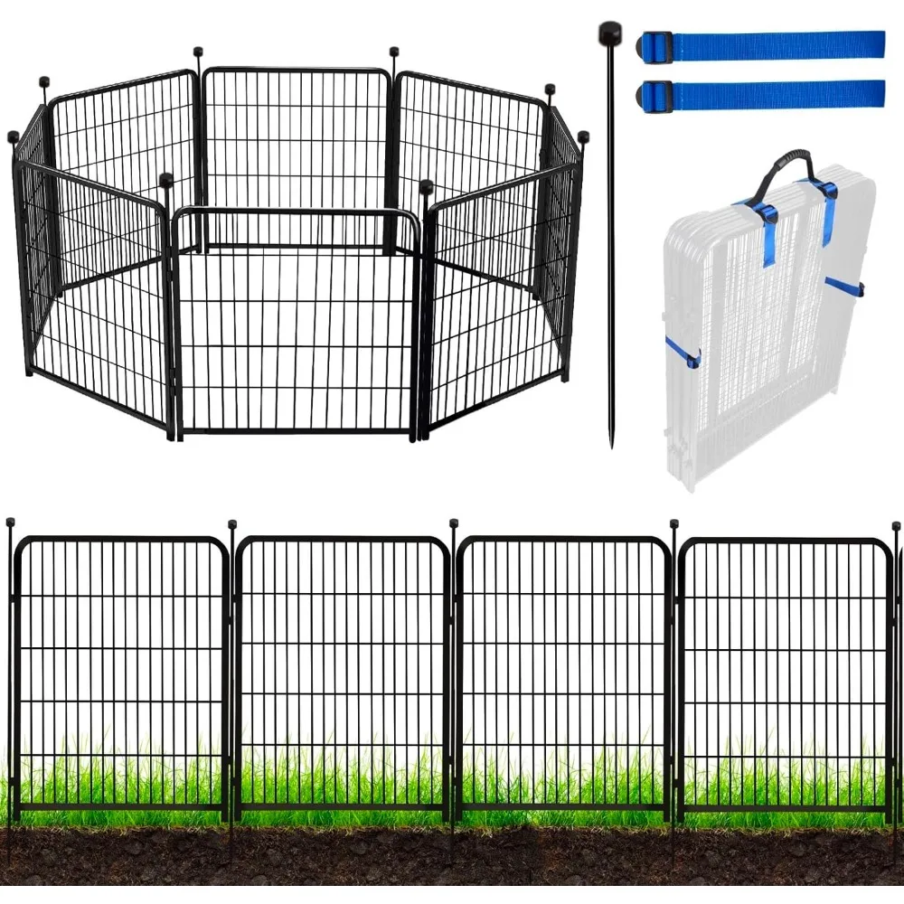 

ADAVIN 48in(H) Garden Fence Panels, 8 Panels Total 18Ft(L), Heavy Duty Iron Metal Animal Barrier Fence, Fencing for Garden Beds