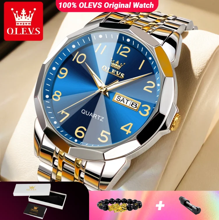 

OLEVS 9970 Кварцевые мужские часы с двойным календарем, светящиеся водонепроницаемые мужские часы, классические мужские наручные часы