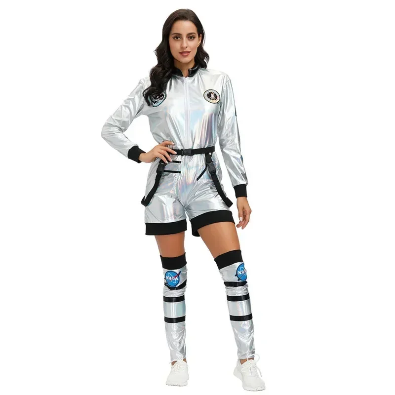 Astronaut costume adult silver spaceman costume plus size women space suit party dress up costume astronaut suit adults White