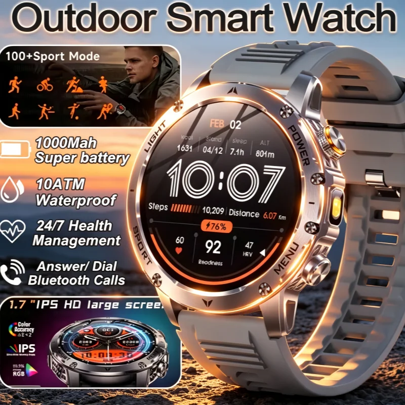T-Rex 3 Military Grade Smart Watch for Men 1000mAh Battery IP69K Waterproof GPS HD Bluetooth Call 100+ Sports Outdoor 2026 New