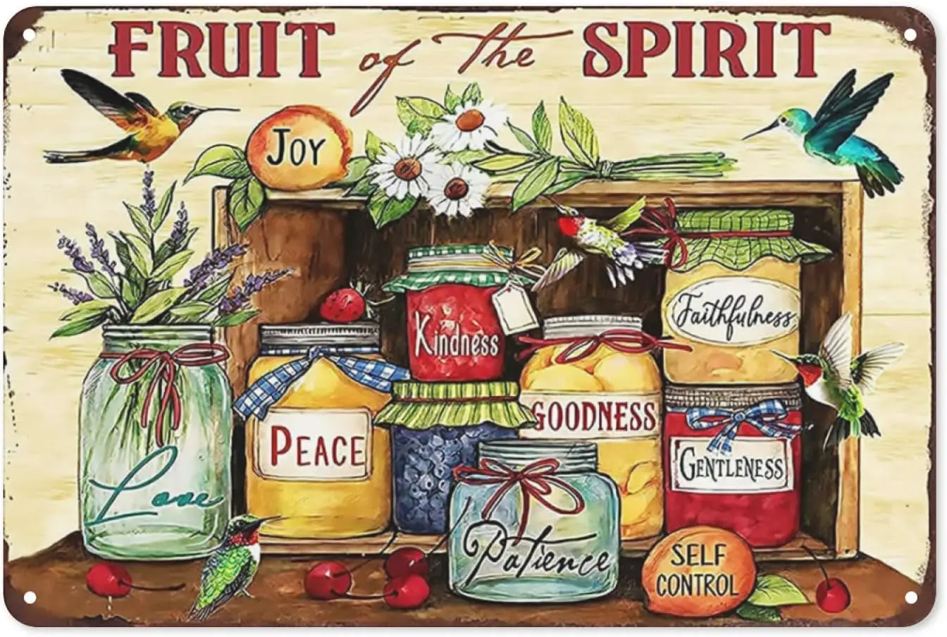 UNBARD Vintage Tin Sign Fruit of The Spirit Peace Kindness Retro Metal Signs,for Garage Family Bar Cafe Room Bathroom Kitchen Ar