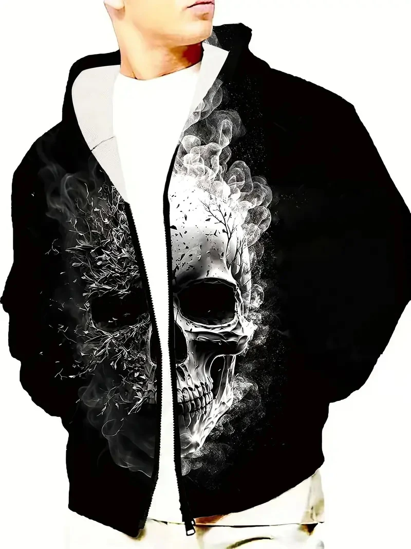 

Y2K мужские толстовки на молнии с 3D принтом ужасов и черепа, графические толстовки, весенне-осенние уличные детские пальто в стиле хип-хоп с капюшоном большого размера