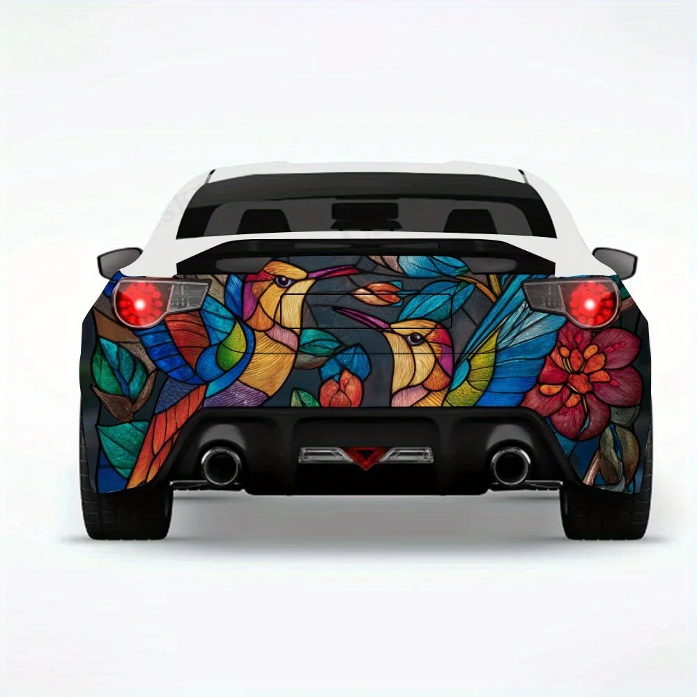 

Витражи с колибри - виниловая наклейка на заднюю часть автомобиля, водонепроницаемые самоклеящиеся виниловые наклейки для хвоста и бампера автомобиля, декор