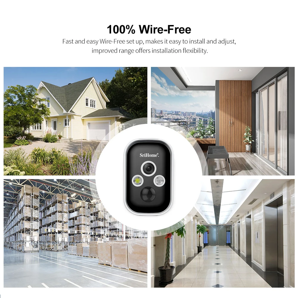 Srihome 3MP SH033 Battery Camera Kits 4ch Base Smart Home Wi-fi Router Security PIR Home Baby Monitor Camera