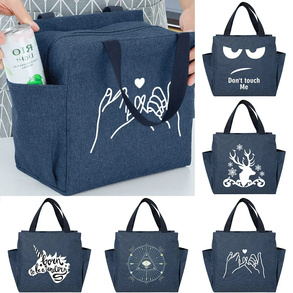White Picture Print Insulated Lunch Bags Cooler Bag Portable Pack Tote Food Picnic Thermal Storage Bags Dinner Packs Handbags