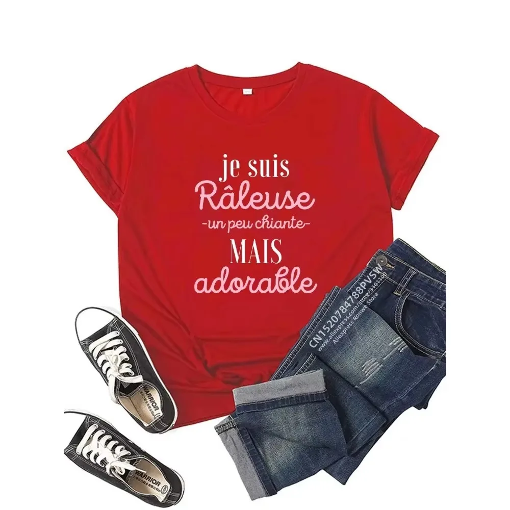 Harajuku Zwart Roze Rood Nieuwe Tops Vrouwelijke Kleding Frankrijk Grappige Brief Grafische Vrouwen Korte Mouwen T-shirt Ademend Zachte Kleding